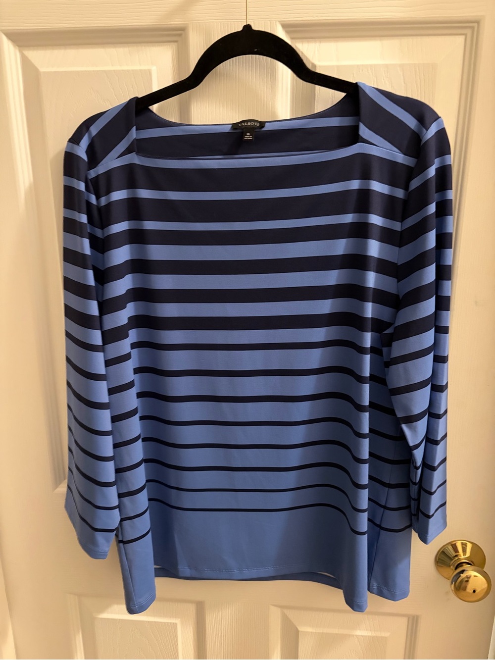 Talbots Navy and Light Blue Striped Boatneck Blouse